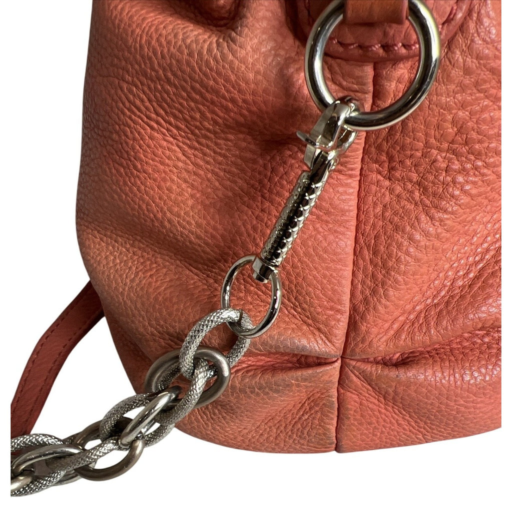 Elliott Lucca Studded Coral Leather Satchel With Chain Strap