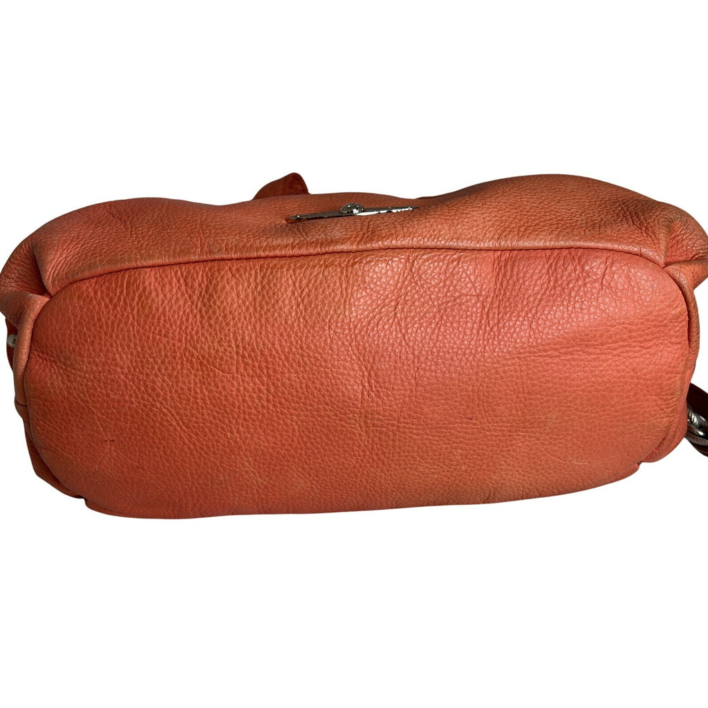 Elliott Lucca Studded Coral Leather Satchel With Chain Strap