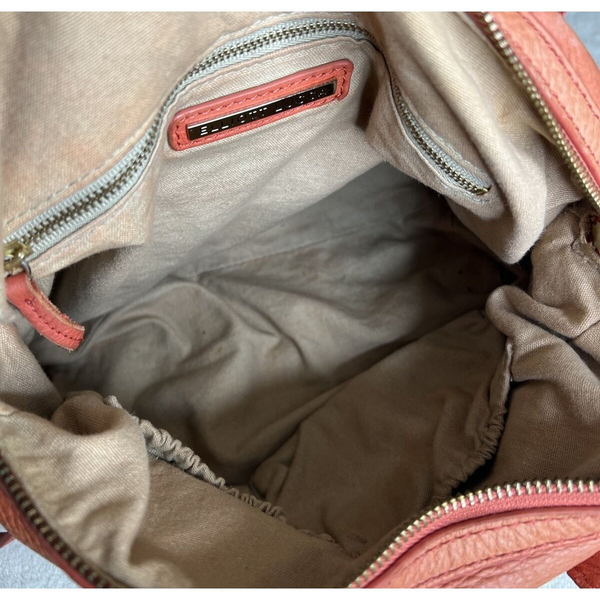 Elliott Lucca Studded Coral Leather Satchel With Chain Strap