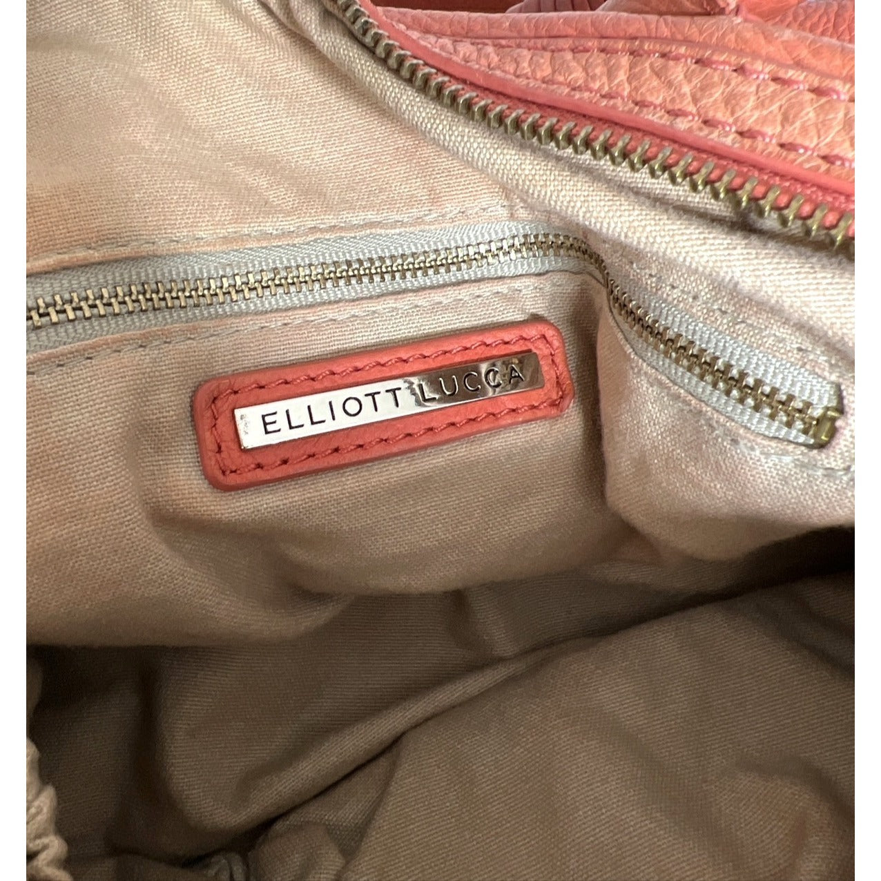 Elliott Lucca Studded Coral Leather Satchel With Chain Strap