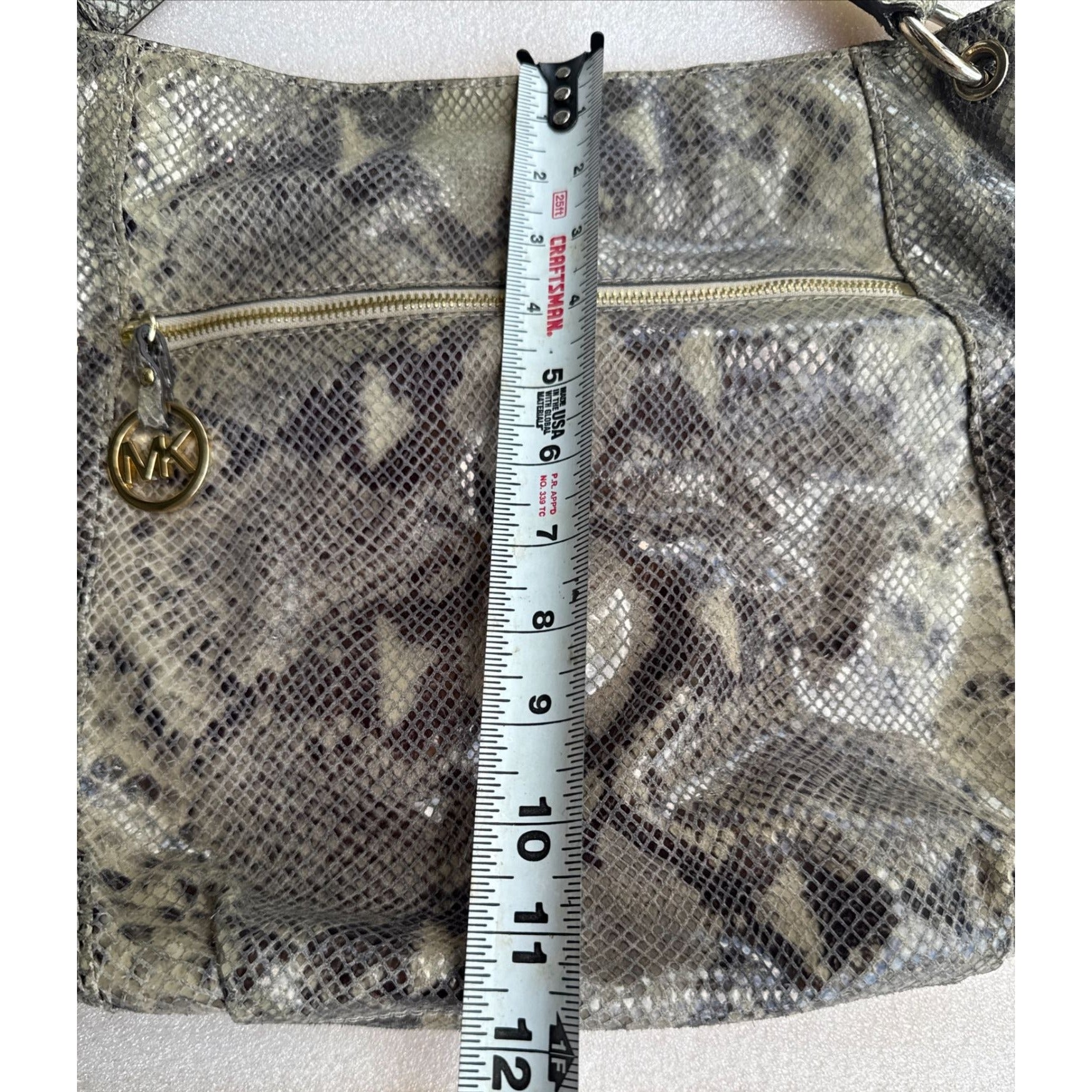 Michael Kors Snakeskin Pattern Shoulder Bag With Gold Accents