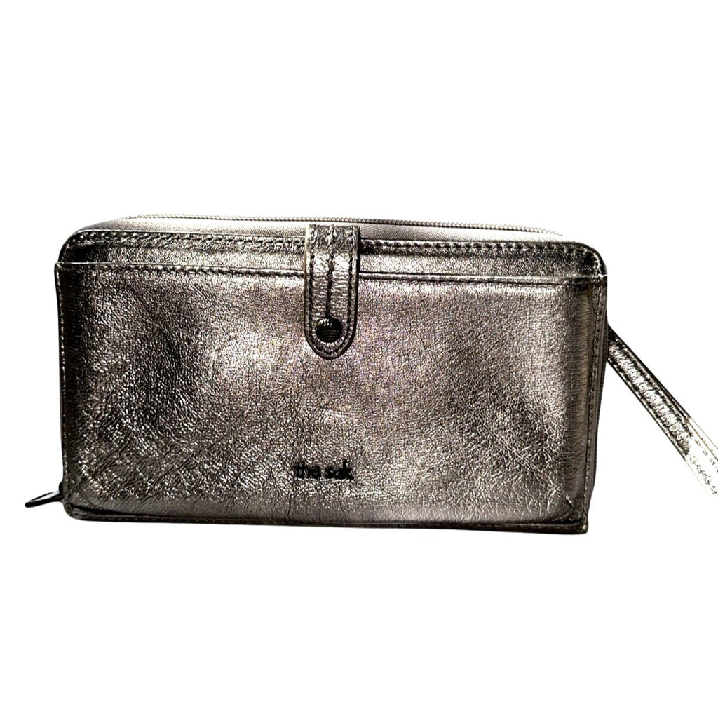 The Sak Metallic Bronze Leather Wristlet Wallet With Strap & Snap Closure
