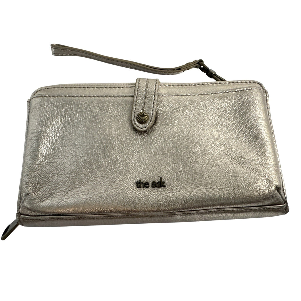 The Sak Metallic Bronze Leather Wristlet Wallet With Strap & Snap Closure