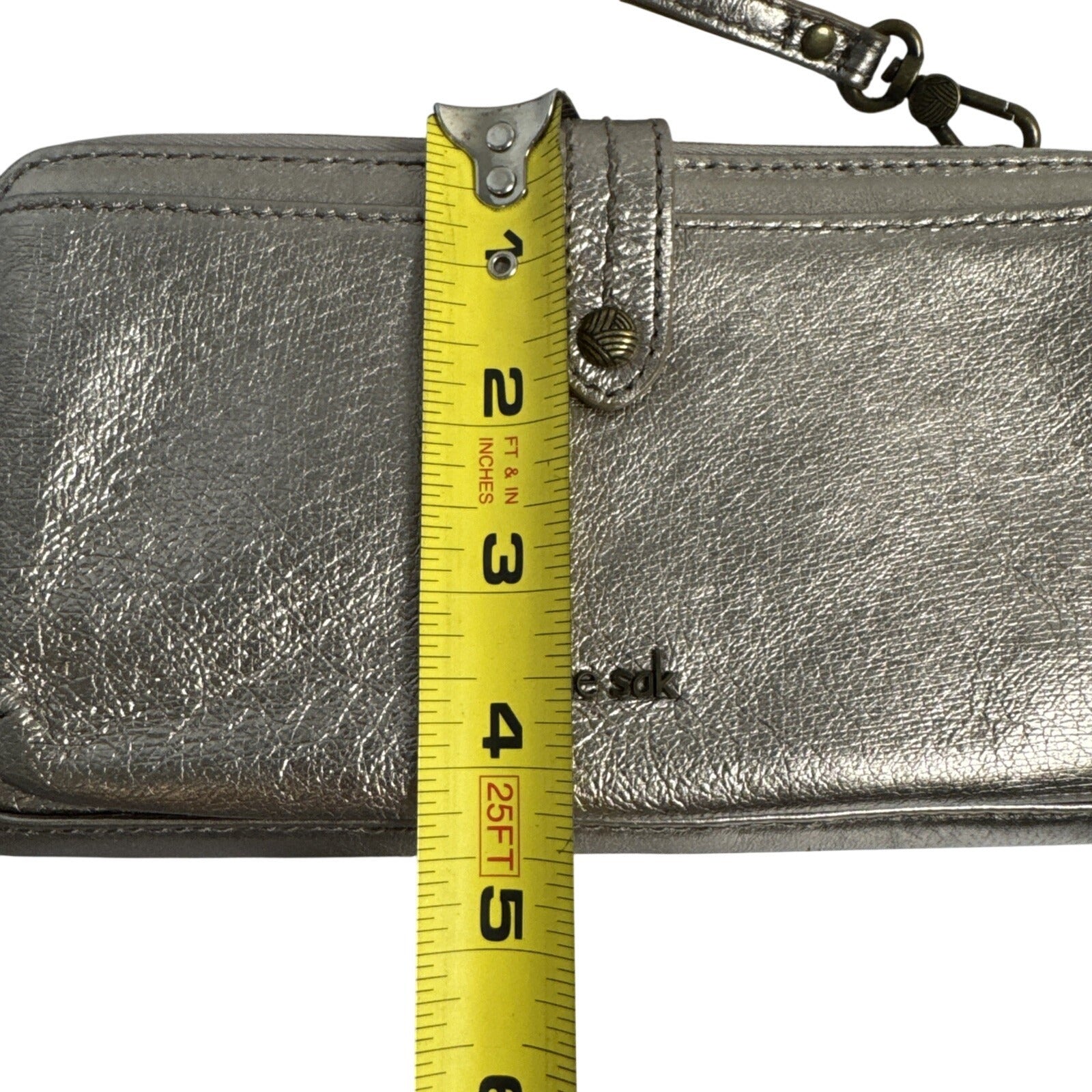 The Sak Metallic Bronze Leather Wristlet Wallet With Strap & Snap Closure