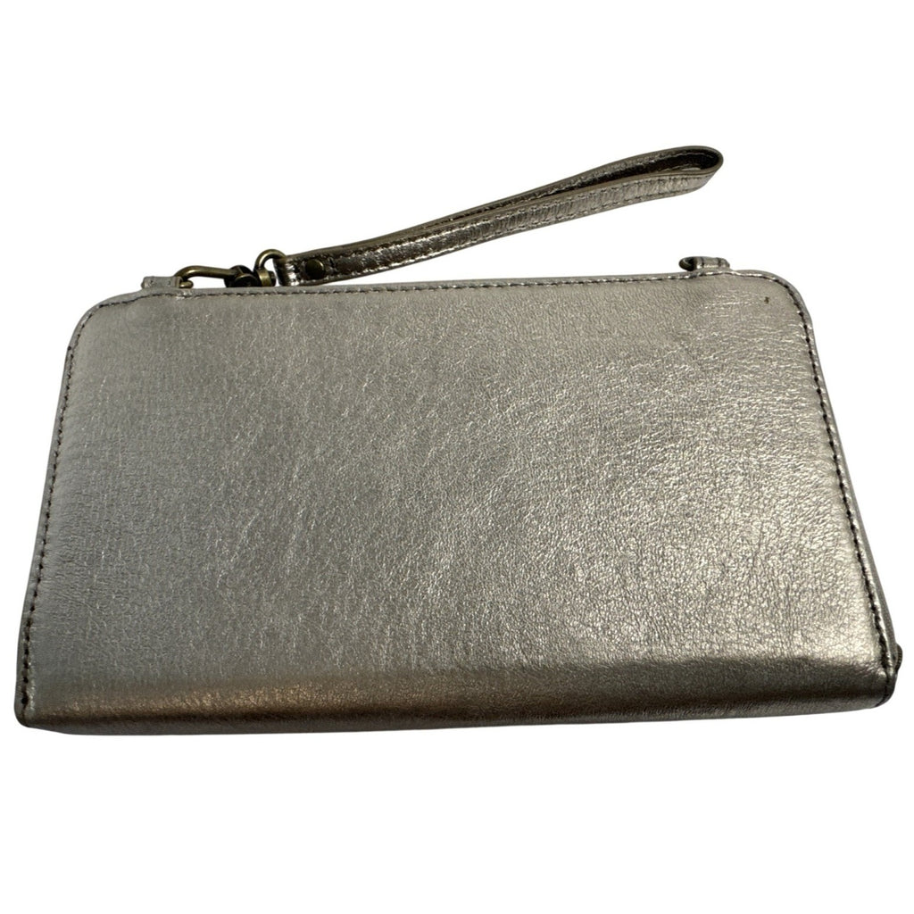 The Sak Metallic Bronze Leather Wristlet Wallet With Strap & Snap Closure
