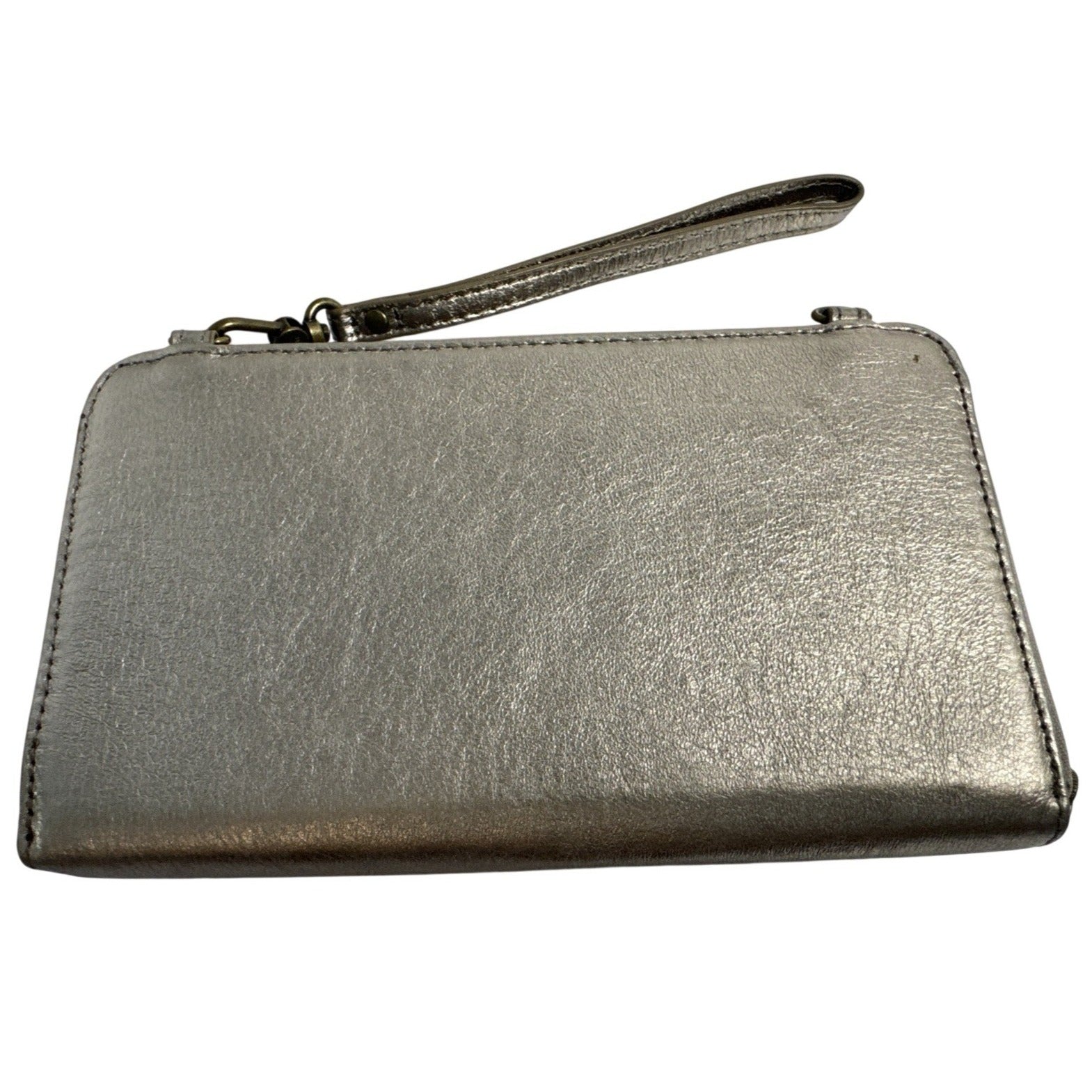 The Sak Metallic Bronze Leather Wristlet Wallet With Strap & Snap Closure