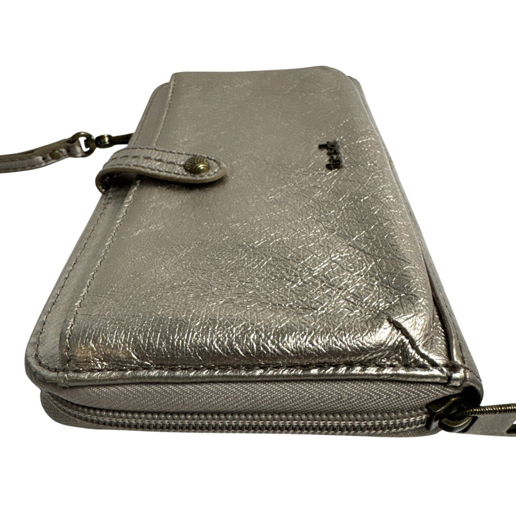 The Sak Metallic Bronze Leather Wristlet Wallet With Strap & Snap Closure
