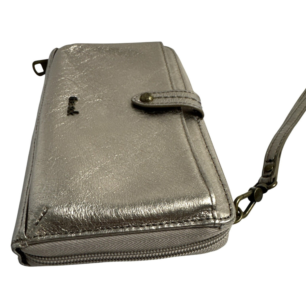 The Sak Metallic Bronze Leather Wristlet Wallet With Strap & Snap Closure