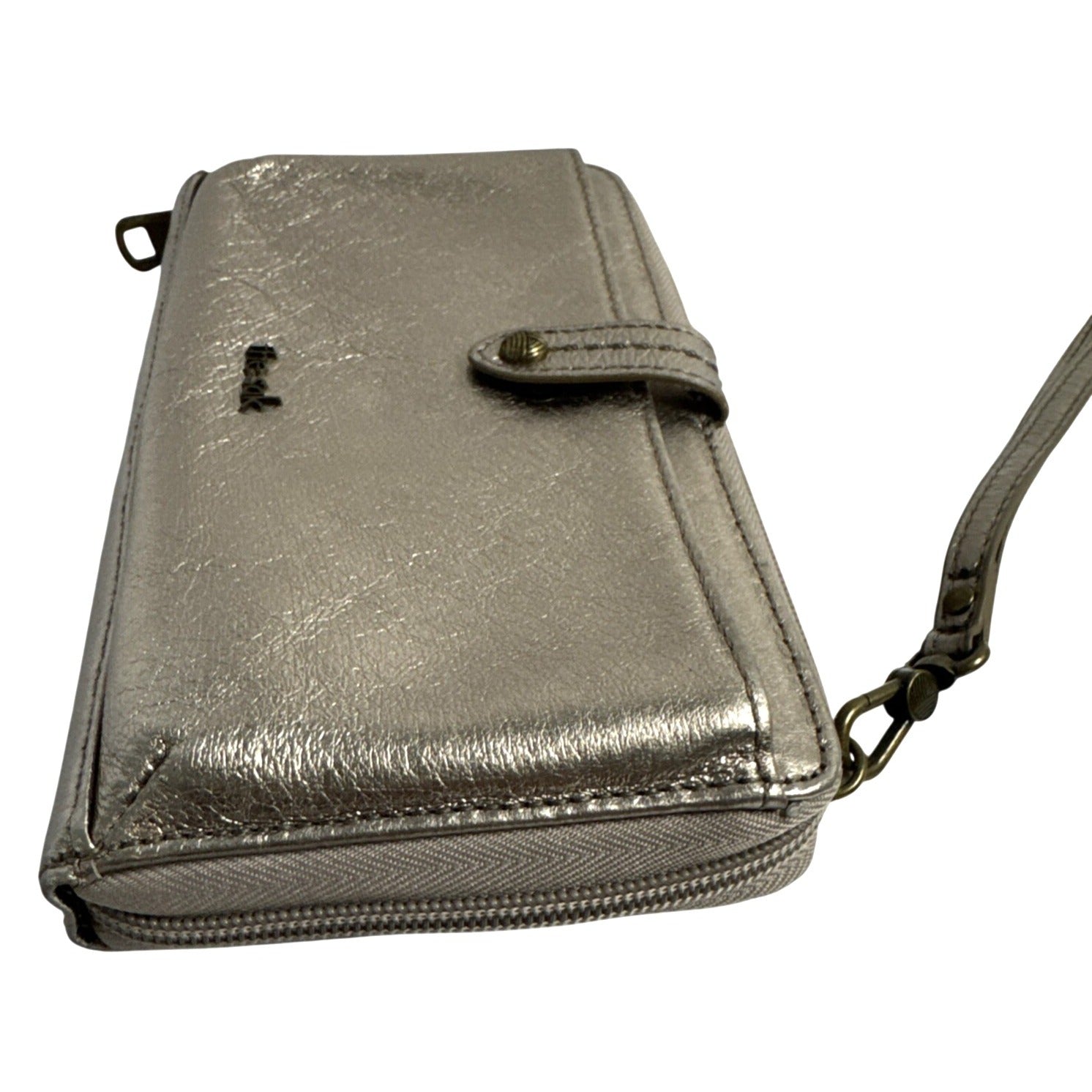The Sak Metallic Bronze Leather Wristlet Wallet With Strap & Snap Closure