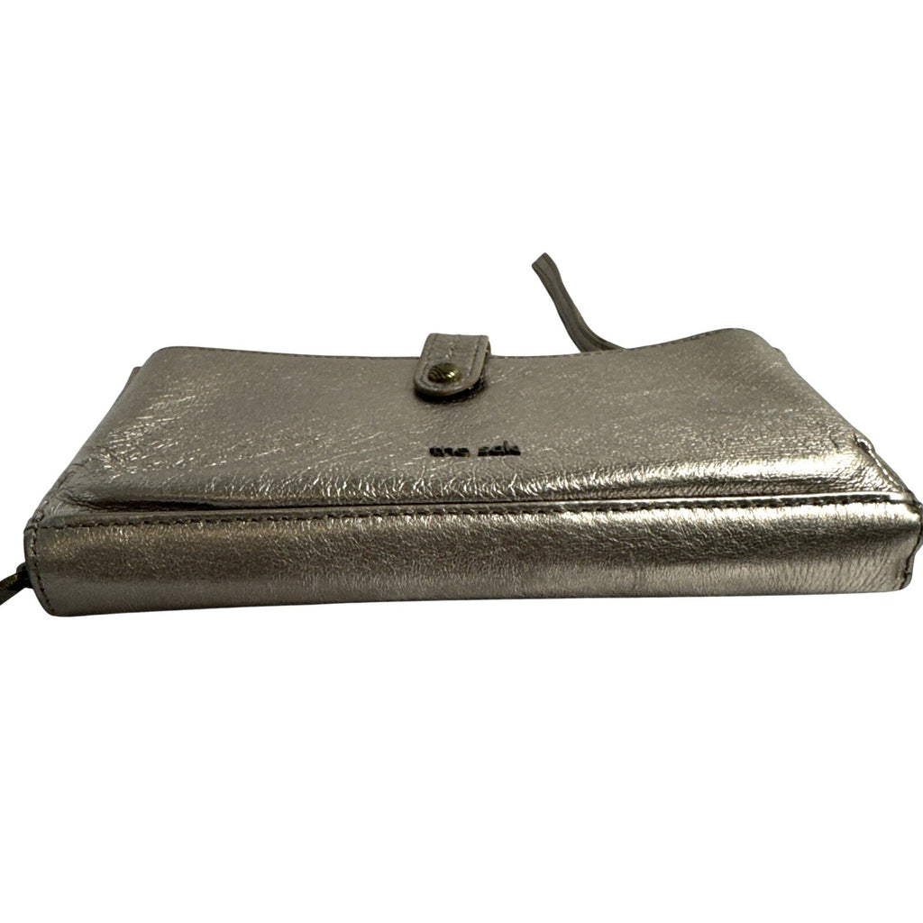 The Sak Metallic Bronze Leather Wristlet Wallet With Strap & Snap Closure