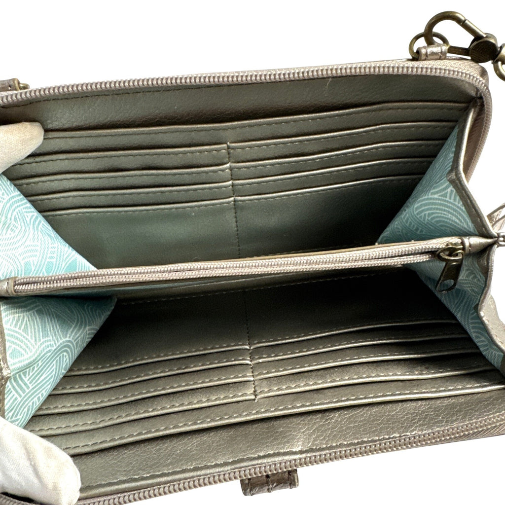 The Sak Metallic Bronze Leather Wristlet Wallet With Strap & Snap Closure