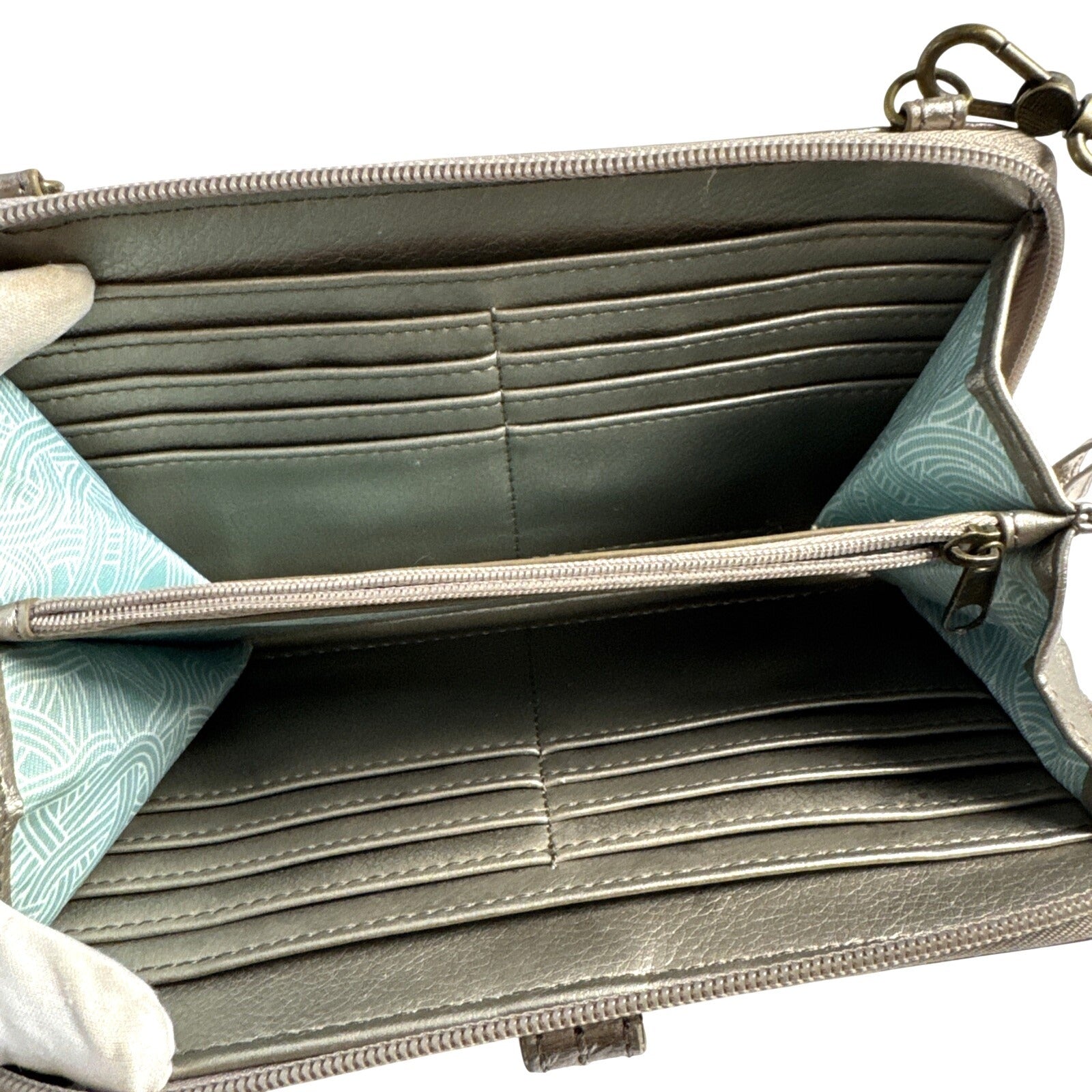 The Sak Metallic Bronze Leather Wristlet Wallet With Strap & Snap Closure