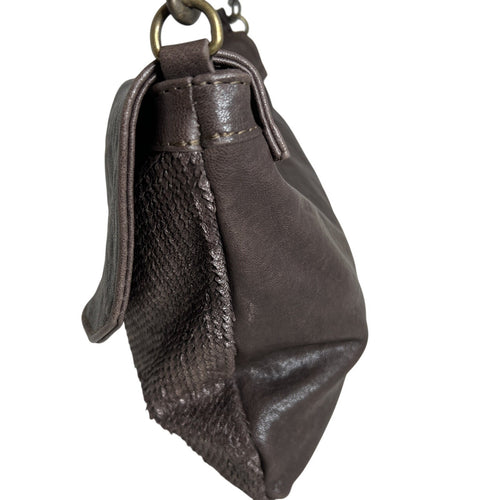 Angellotti Genuine Leather Brown Crossbody Bag Textured Accents & Adjustable