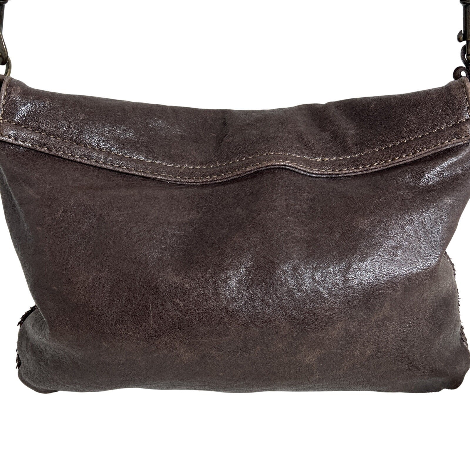 Angellotti Genuine Leather Brown Crossbody Bag Textured Accents & Adjustable