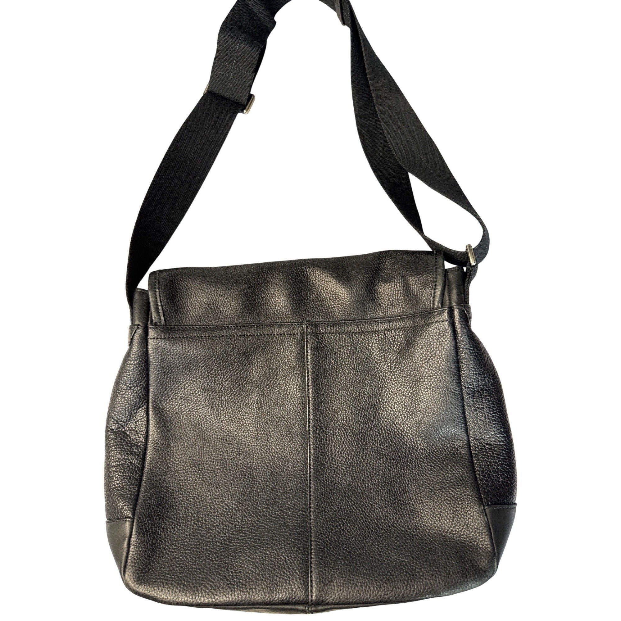 Coach Black Leather Messenger Bag With Adjustable Strap & Zip Pocket