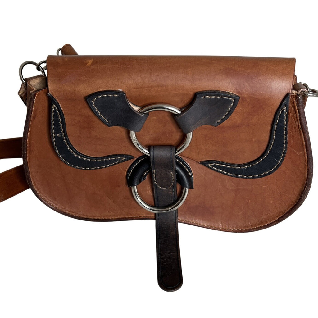 Jagger Vintage Brown Leather Saddlebag Purse With Adjustable Strap & Unique