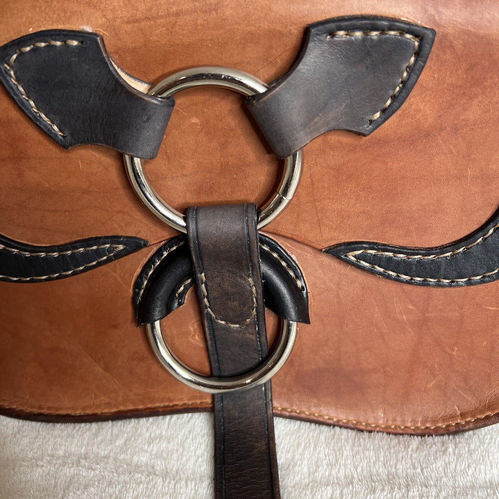 Jagger Vintage Brown Leather Saddlebag Purse With Adjustable Strap & Unique