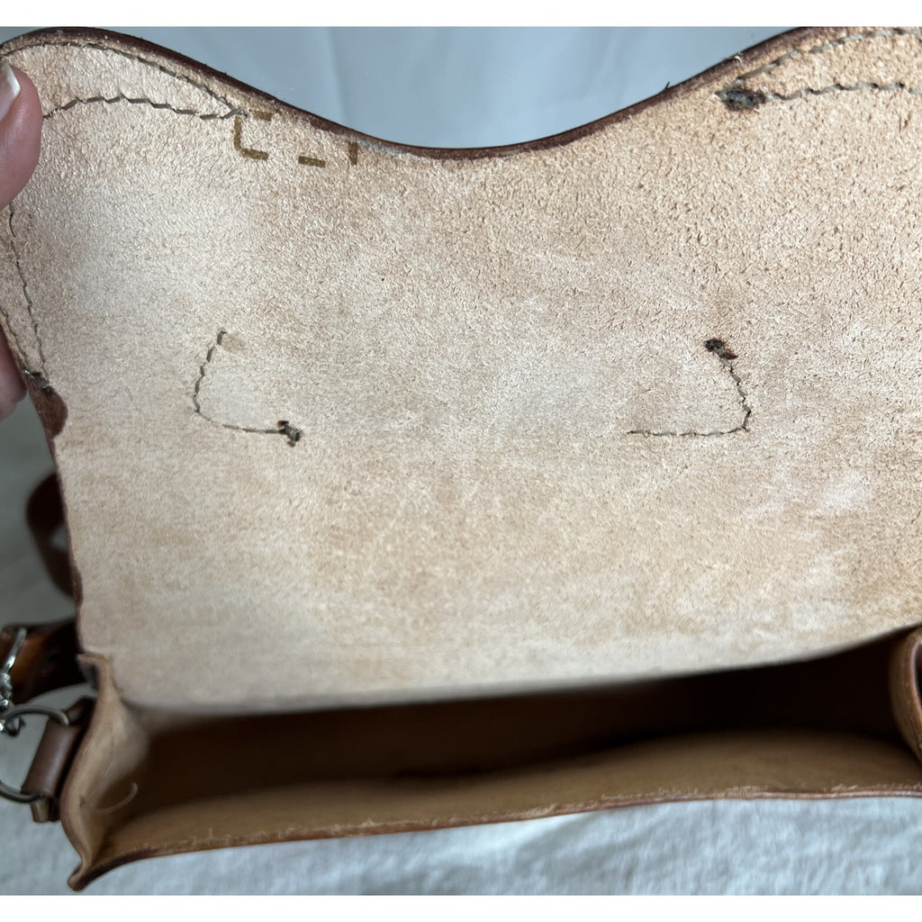 Jagger Vintage Brown Leather Saddlebag Purse With Adjustable Strap & Unique