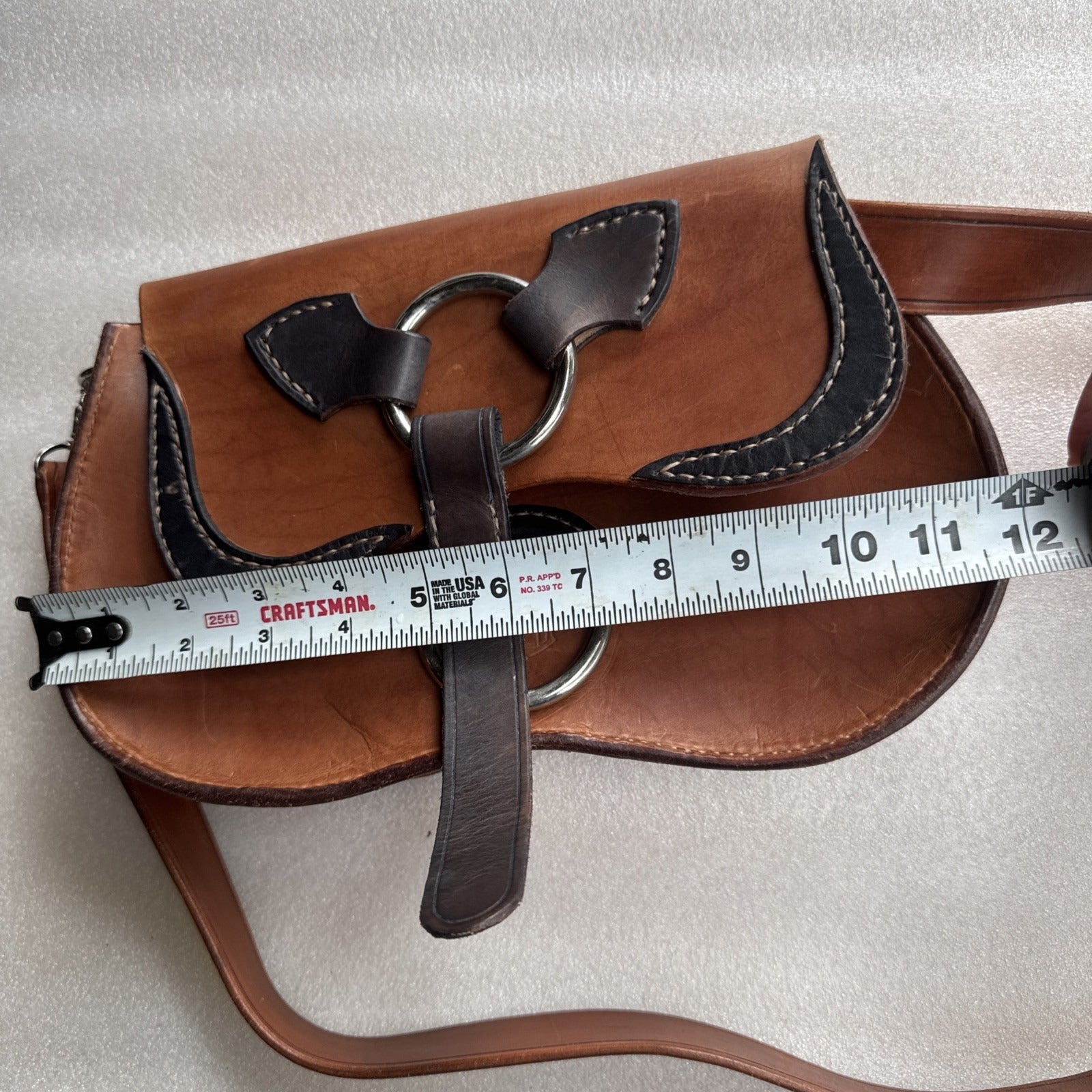 Jagger Vintage Brown Leather Saddlebag Purse With Adjustable Strap & Unique