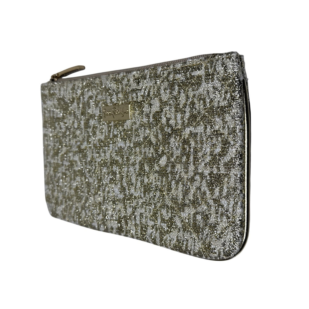 Lilly Pulitzer Gold Glittery Textured Zip Clutch / Cosmetic Pouch