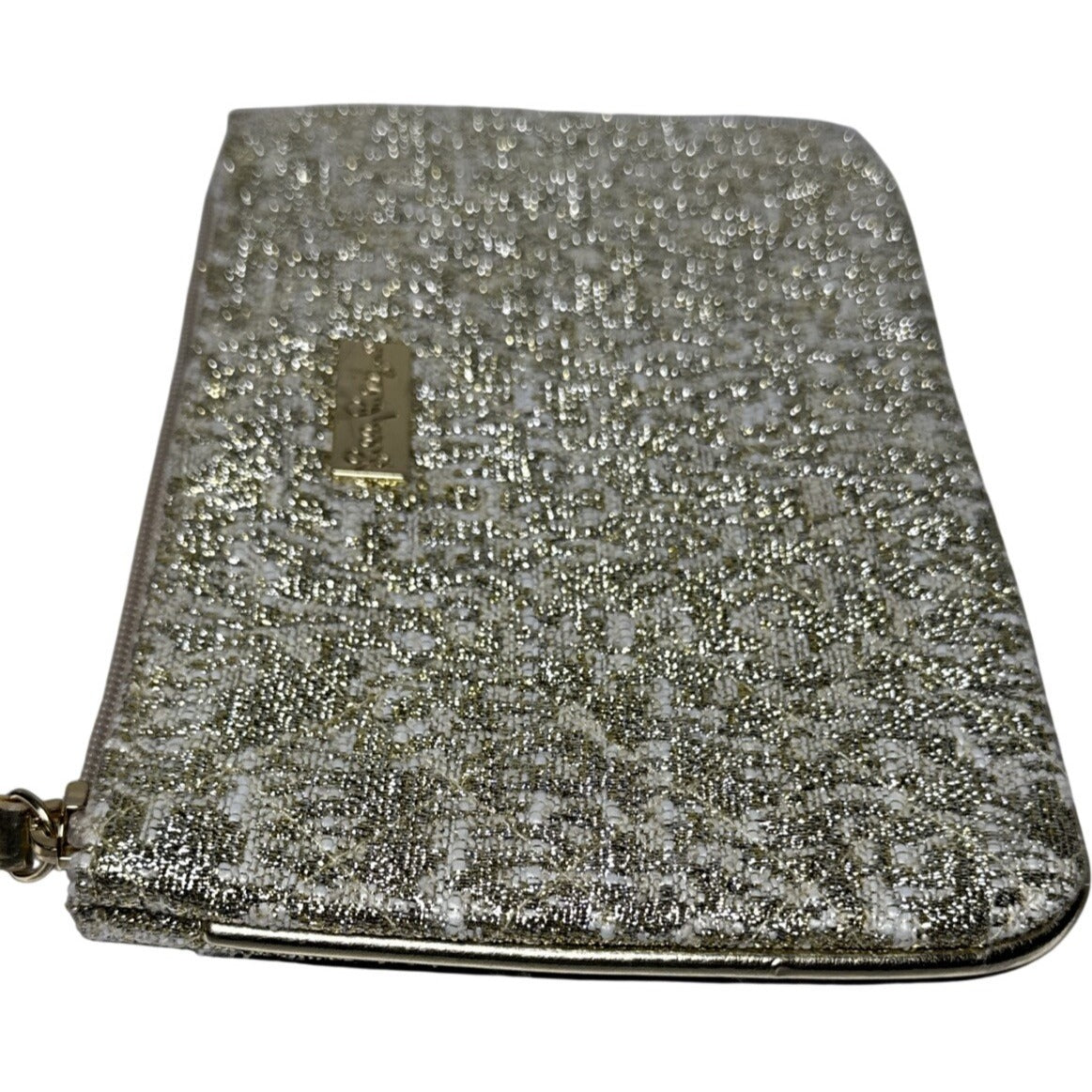 Lilly Pulitzer Gold Glittery Textured Zip Clutch / Cosmetic Pouch