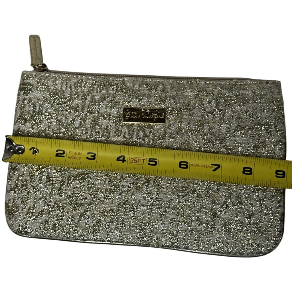 Lilly Pulitzer Gold Glittery Textured Zip Clutch / Cosmetic Pouch