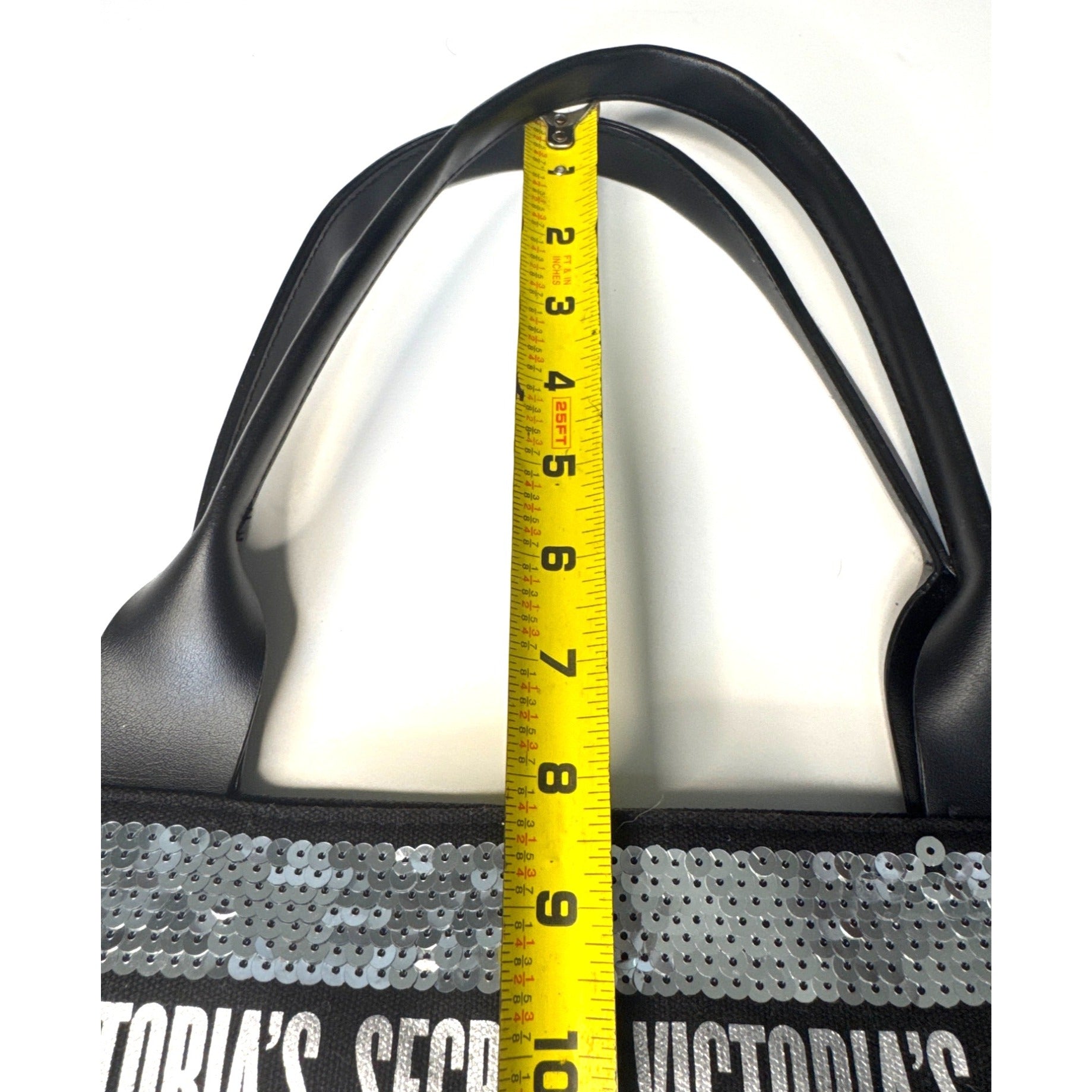 Victorias Secret Large Sequin Tote Bag Black & Silver With Zip Closure