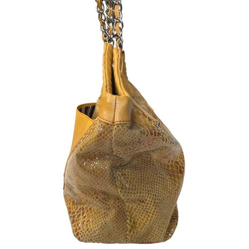 Adrienne Vittadini Yellow Faux Snakeskin Leather Tote Bag W/ Chain-Strap