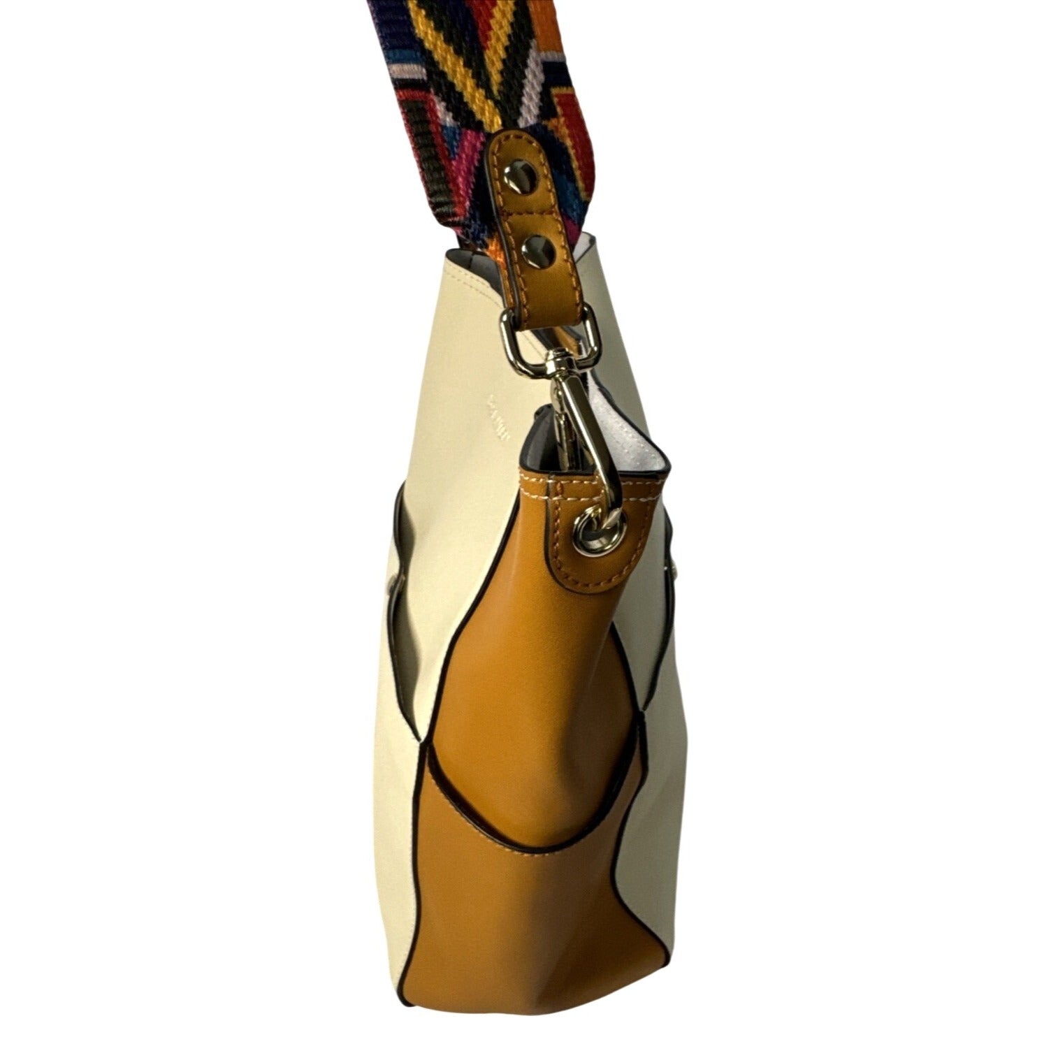 Bostanten Cream & Tan Tote Bag With Colorful Strap & Insert