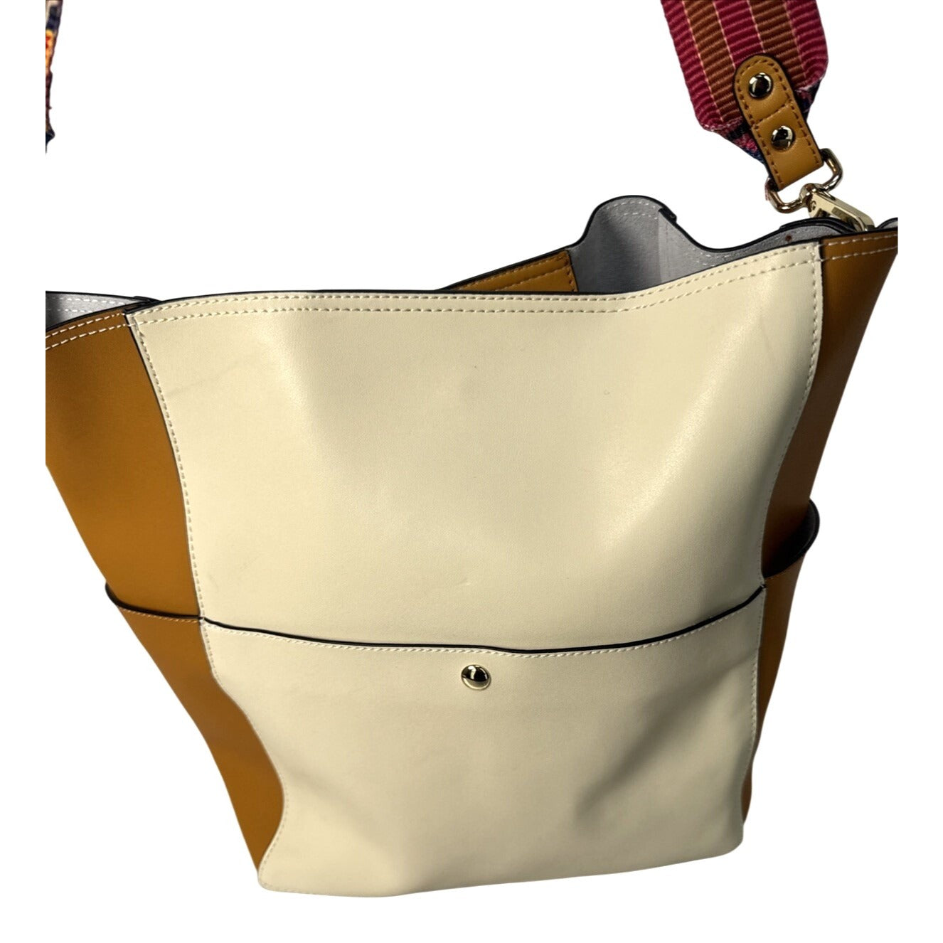 Bostanten Cream & Tan Tote Bag With Colorful Strap & Insert