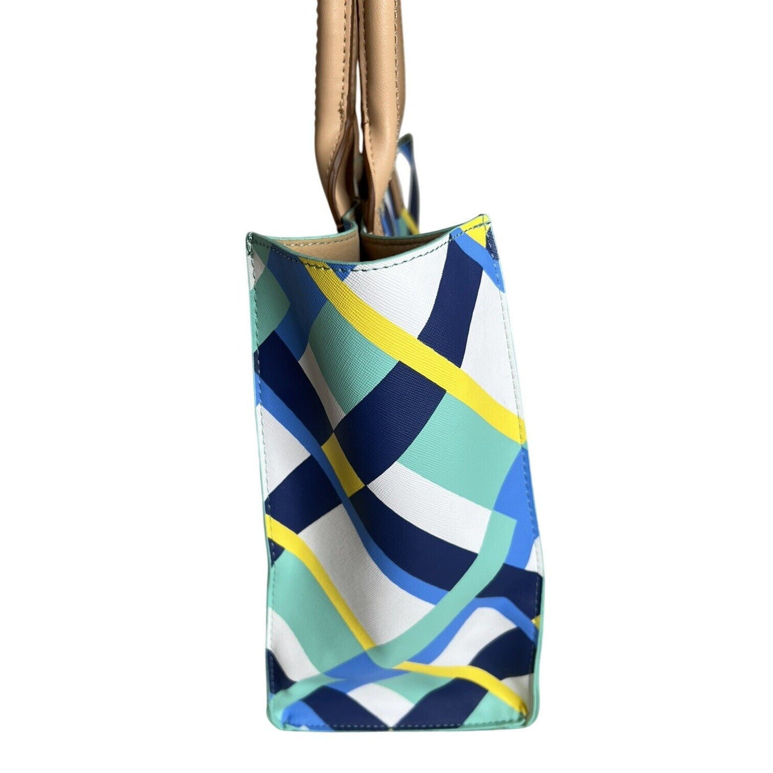 Kate Landry Multicolor Geometric Tote Bag With Tassel Accent & Dual Handles
