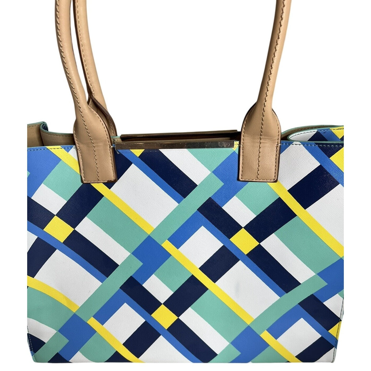 Kate Landry Multicolor Geometric Tote Bag With Tassel Accent & Dual Handles