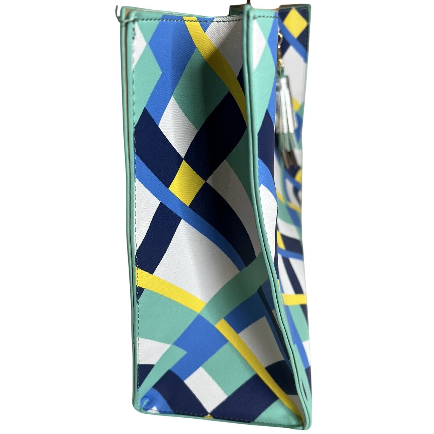 Kate Landry Multicolor Geometric Tote Bag With Tassel Accent & Dual Handles