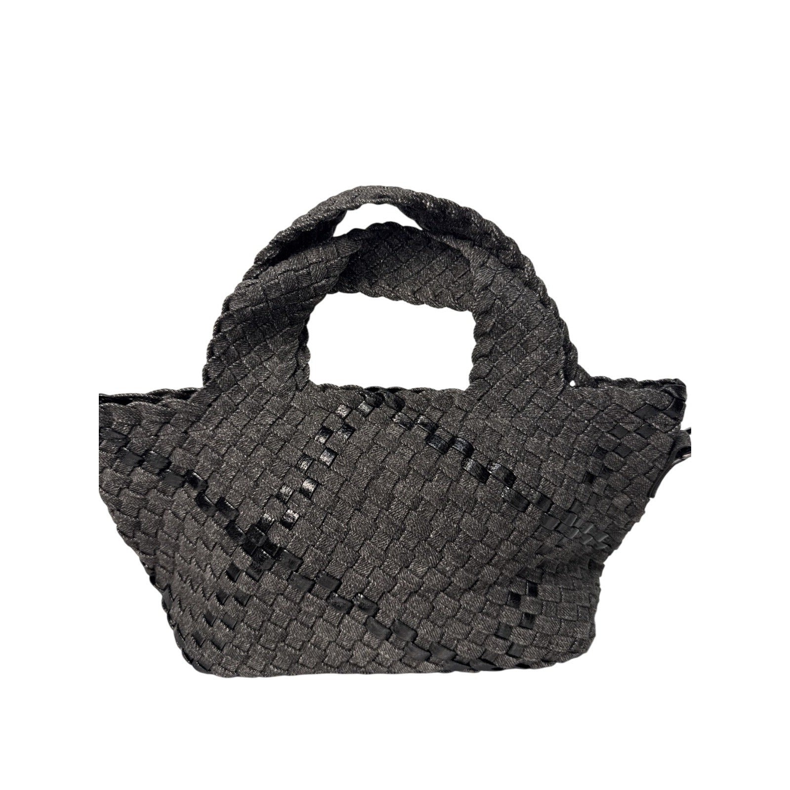 Haute Shore Mark Edge Gray Woven Mini Tote Bag With Top Handles & Detachable Strap