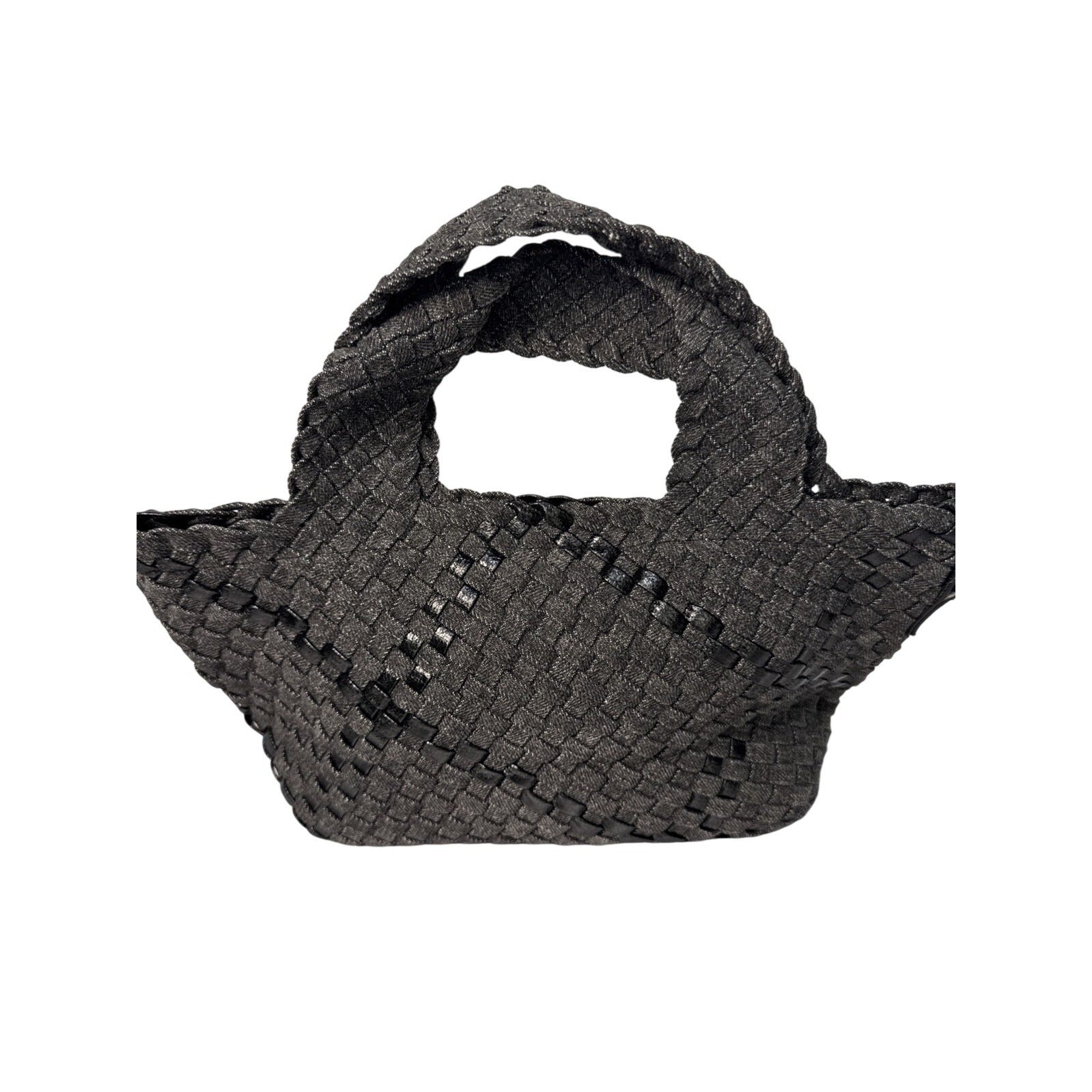 Haute Shore Mark Edge Gray Woven Mini Tote Bag With Top Handles & Detachable Strap