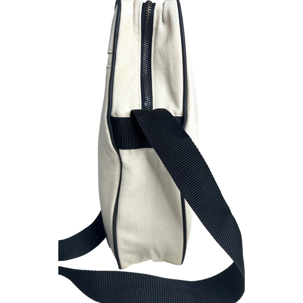 Calvin Klein Beige Canvas Crossbody Bag With Black Strap & Zipper