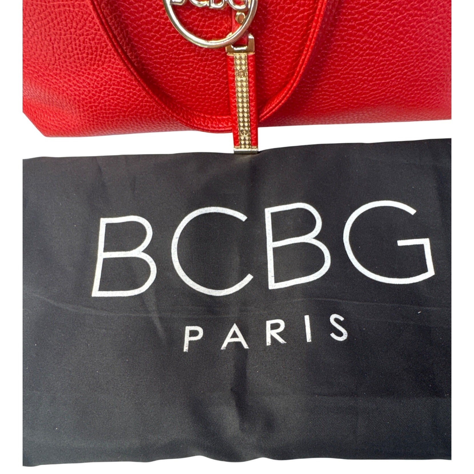 BCBG Paris Red Pebbled Leather Shoulder Bag With Charm & Dust Bag