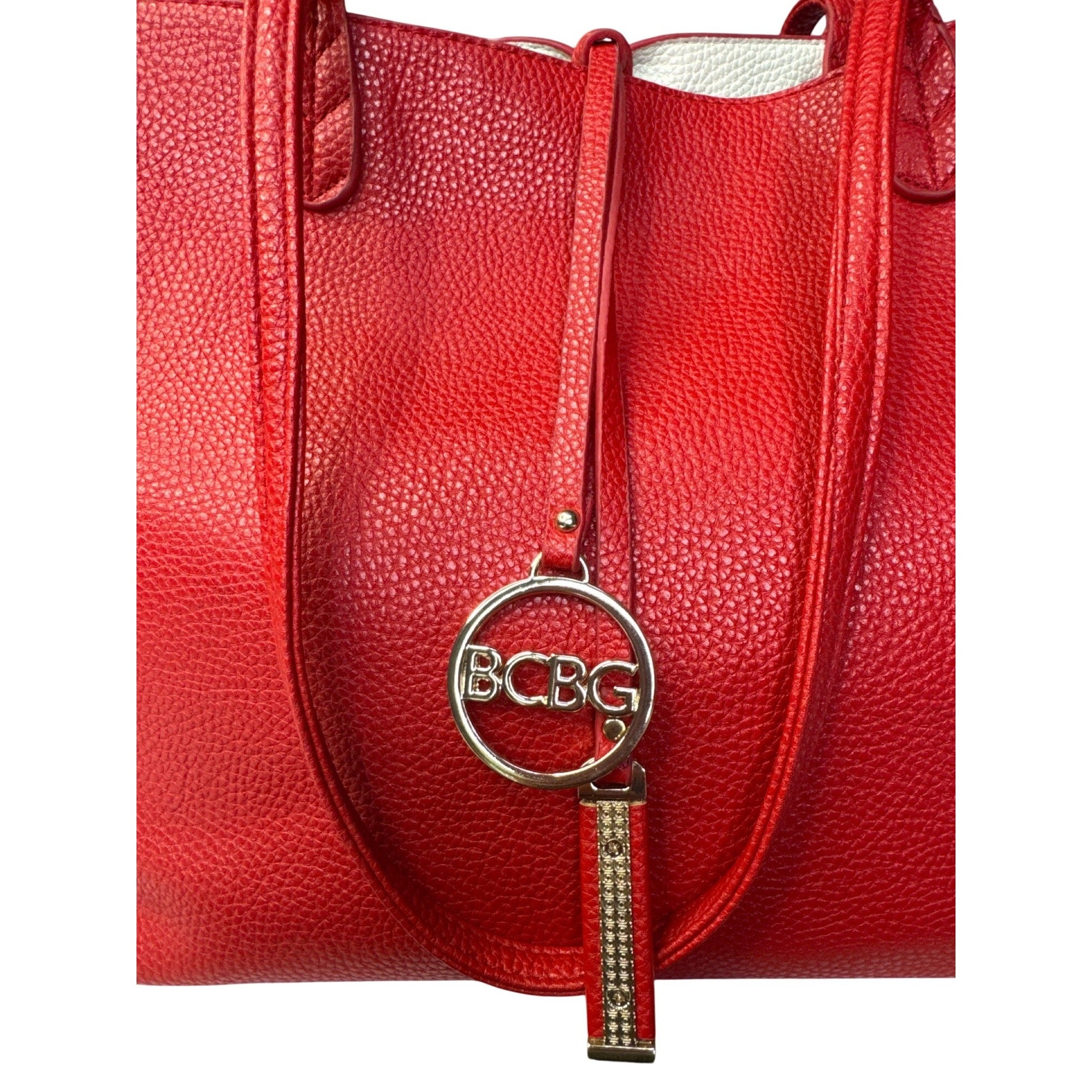 BCBG Paris Red Pebbled Leather Shoulder Bag With Charm & Dust Bag