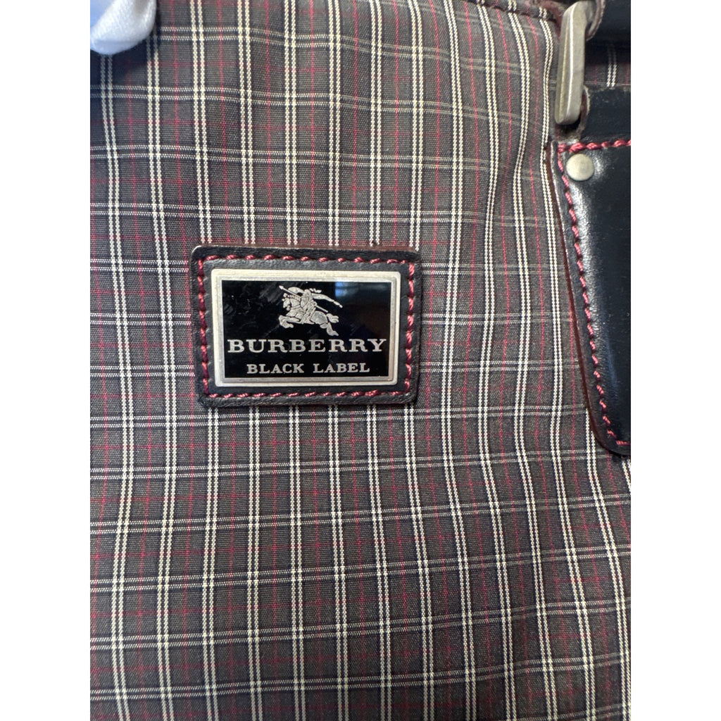 Burberry Black Label Plaid Tote Bag With Leather Handles