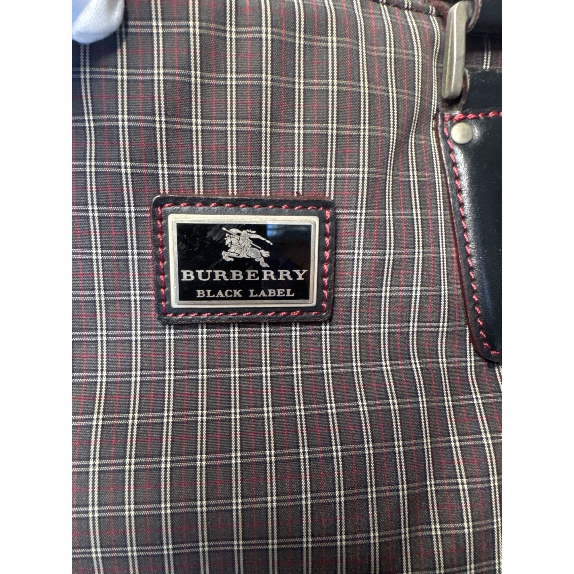 Burberry Black Label Plaid Tote Bag With Leather Handles