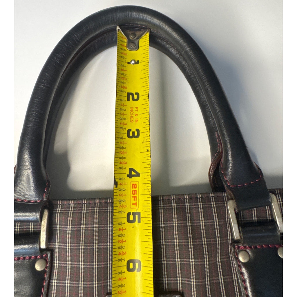 Burberry Black Label Plaid Tote Bag With Leather Handles