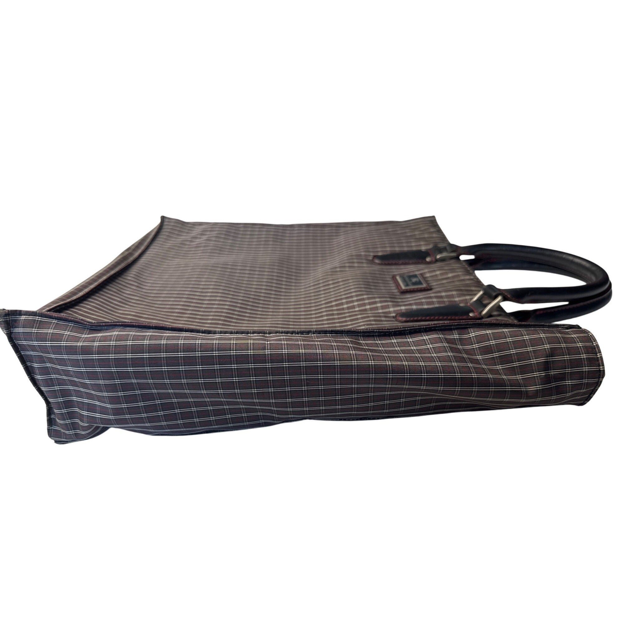 Burberry Black Label Plaid Tote Bag With Leather Handles