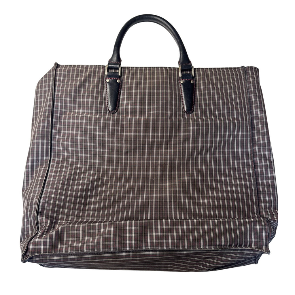 Burberry Black Label Plaid Tote Bag With Leather Handles