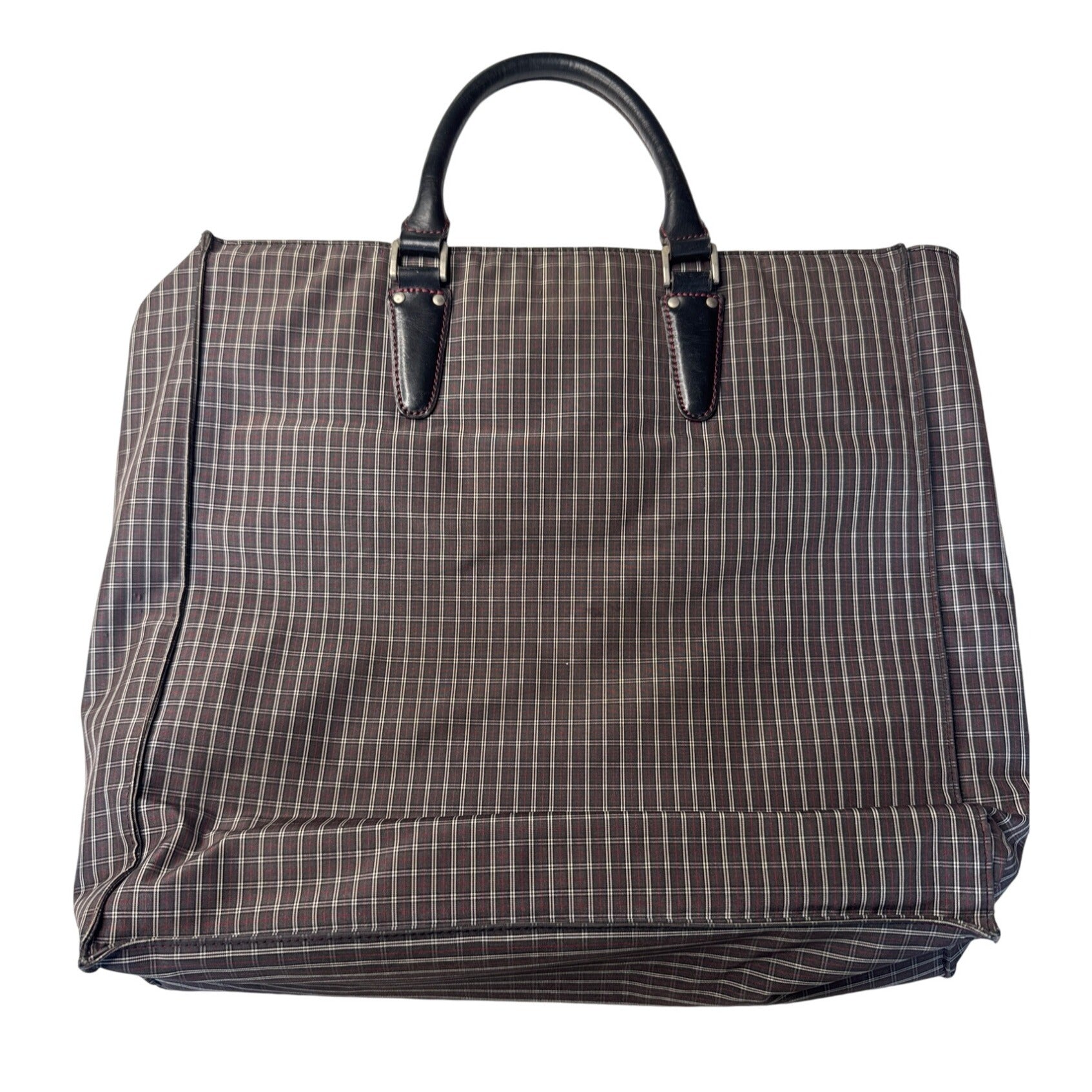 Burberry Black Label Plaid Tote Bag With Leather Handles