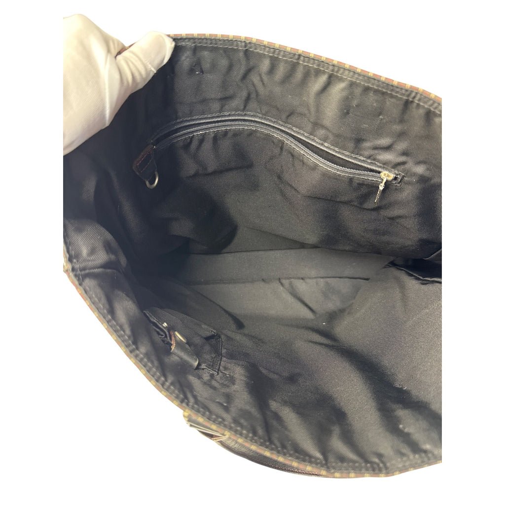 Burberry Black Label Plaid Tote Bag With Leather Handles