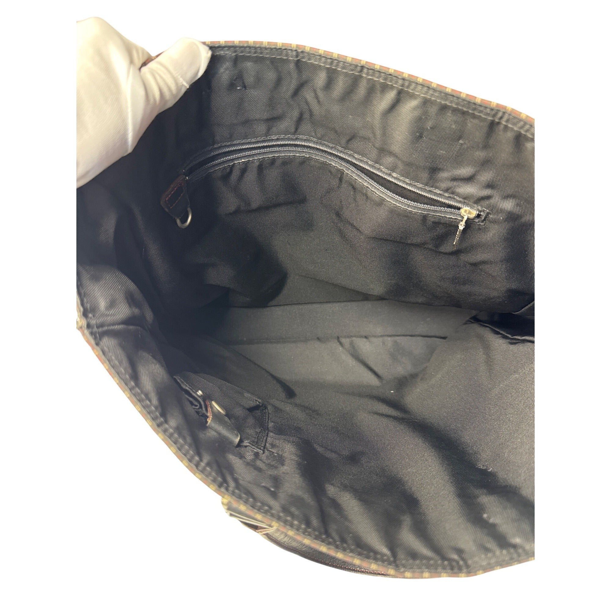 Burberry Black Label Plaid Tote Bag With Leather Handles