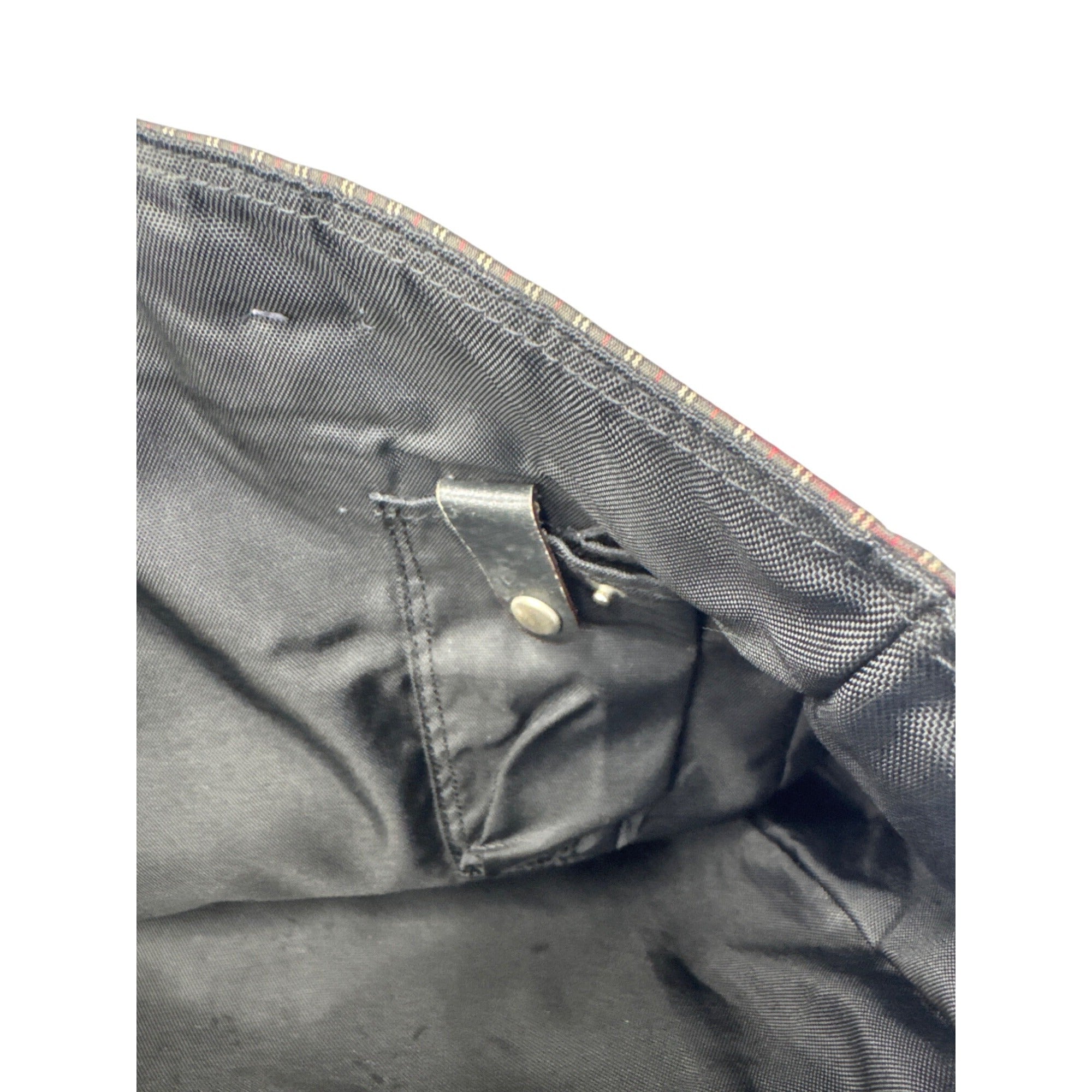 Burberry Black Label Plaid Tote Bag With Leather Handles