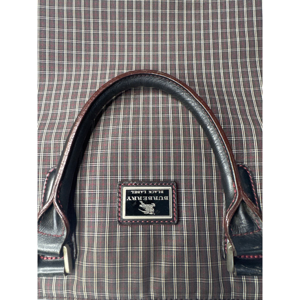 Burberry Black Label Plaid Tote Bag With Leather Handles
