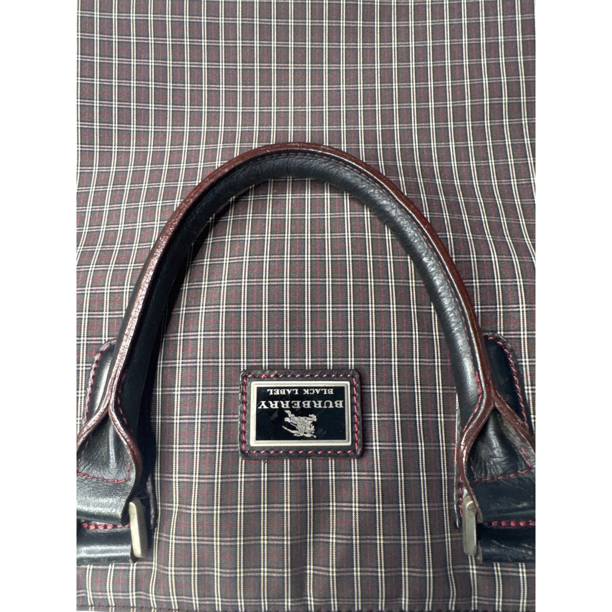 Burberry Black Label Plaid Tote Bag With Leather Handles