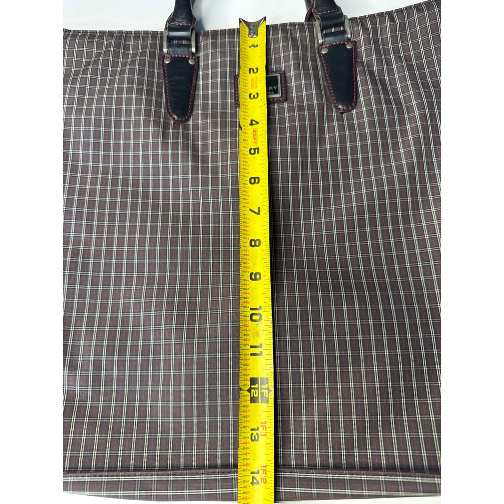 Burberry Black Label Plaid Tote Bag With Leather Handles